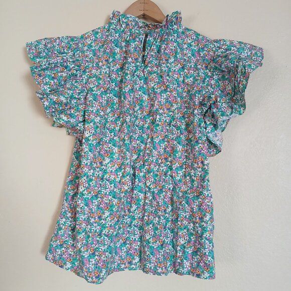 THML Floral Short Sleeve Flutter Blouse Women's Medium - Picture 5 of 6